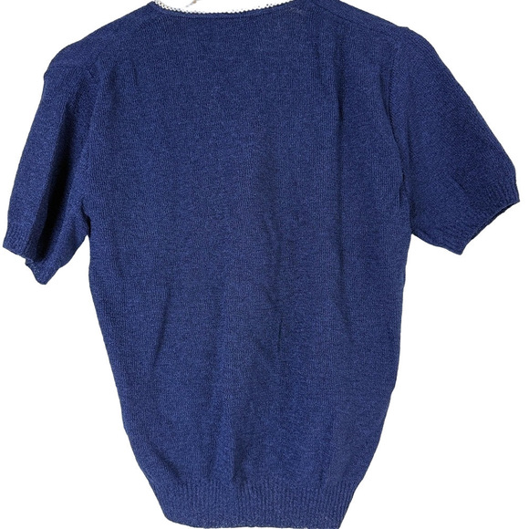 Vintage 70's Navy Blue Double Knit Top Short Sleeve Size Small - Picture 2 of 7